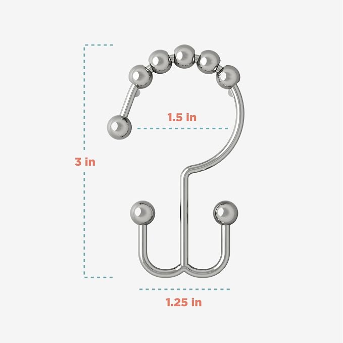 Zenna Home Shower Curtain Hooks, Chrome, Set of 12 – Premium Shower Curtain and Liner Rings with Double Roller Glide and Double-Sided Design – Rust Resistant