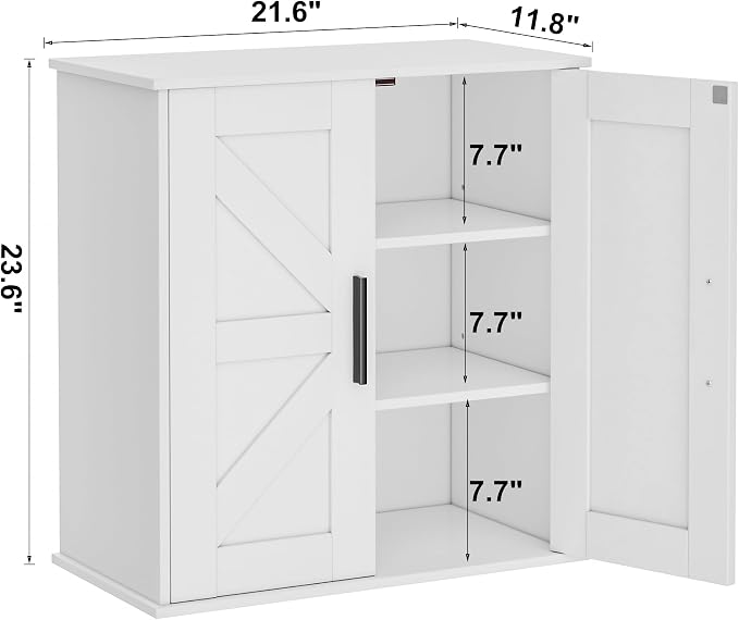 Homleke Bathroom Wall Cabinet, Medicine Cabinet with Adjustable Shelves | 3-Tier Wall Mounted Over Toilet Storage with Barn Doors, for Bathroom, Kitchen, Entryway, Laundry Room, White, (11.8" D)