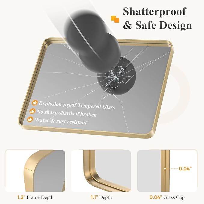 NEWBULIG 24"x40" Wall Mirror, Bathroom Mirrors for Over Sink, Glod | Matte Metal Framed Vanity Mirror with Tempered Glass, Entryway, Living Room, Bedroom