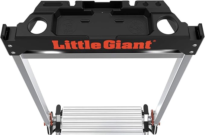 Little Giant Jumbo Step 3-Step Foldable 2.2 ft Aluminum Stool, 11903 | Foldable Aluminum Step Stool, Extra-Wide Stair-Like Treads, Rotating Handrail, Tool Tray, 375 lbs. Weight Capacity
