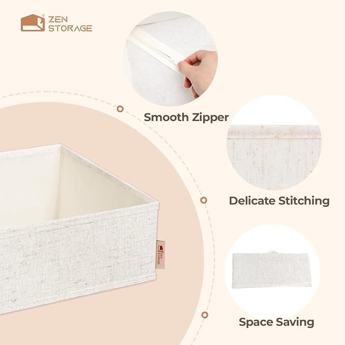 ZenStortage Cotton Linen Baby Drawer Organizers for Nursery, 12Pack Beige | Natural Cotton Linen Fabric, 3 Sizes for Flexible Combinations, Skin-Friendly Material, Foldable Zipper Design