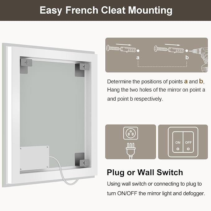 55x30 LED Bathroom Mirror with Lights, Brighter Backlit + Front Lit, Tempered Glass, Dimmable, Multiple Light Modes, Anti-Fog Lighted Bathroom Vanity Mirror for Wall, Memory Function