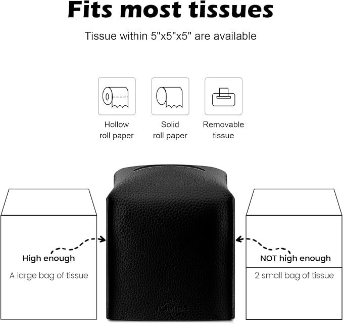 Tissue Box Cover, Tclouda, Modern PU Leather Square Tissue Box Holder for Creative Decorative, 2 Pack, Ideal for Bathrooms/Office/Car/Nightstand/Outdoor Tent/Dining Table, 5"X5"X5", Double Black