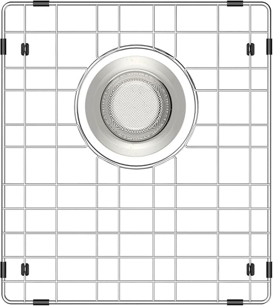 Sink Protectors for Kitchen Sink 13" x 15", Stainless Steel Kitchen Sink Grate With Rear Drain, Sink Grate Sink Rack for Bottom of Sink with Sink Strainer