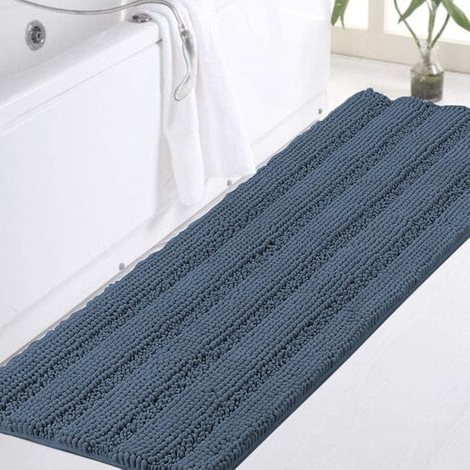 Turquoize Luxury Bath Runner, Blue Bathroom Rug 47 x 17 Inches Mat, Soft Plush Anti-Slip Shower Rugs, Microfiber Shaggy Mat Machine Washable Bath Rug for Bathroom, Blue Indigo