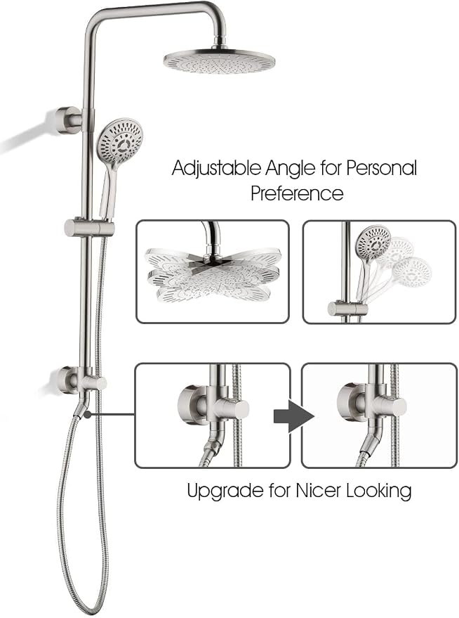 BRIGHT SHOWERS Rain Shower Heads System - 9 Inch Rainfall Shower Head and Handheld Shower Head with Height Adjustable Holder, Solid Brass Rail and 60" Long Stainless Steel Shower Hose, Brushed Nickel