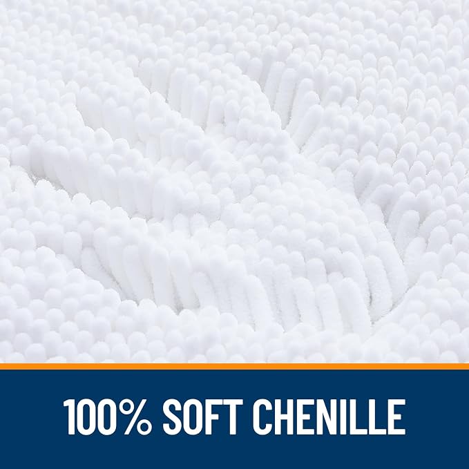OLANLY Bathroom Runner Rugs 47x24, Extra Soft Absorbent Chenille Bath Rugs | White, Quick-Drying Rubber Backing, Machine Washable Long Bath Mat for Bathroom Floor, Tub and Shower, Home Decor Accessories