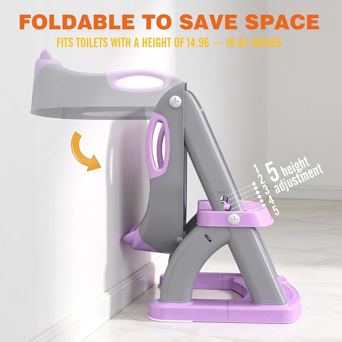 Potty Training Toilet for Toddlers, 2-in-1 Potty Training seat, Anti-Slip | SKYROKU, Fits Round & Elongated Toilets, 6 Heights, Splash Guard, Foldable, Holds 200+ lbs, Step Stool, Dishwasher Cushion
