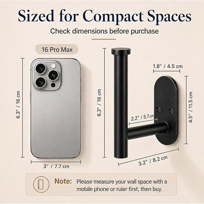 2Pcs Black Toilet Paper Holder Wall Mount For Bathroom, Heavy-Duty Screw-In Rv Toilet Roll Holder, SUS304 Rustproof Stainless Steel Rust Proof, Suitable For Kitchen Washroom Thicken Morden Matte Black