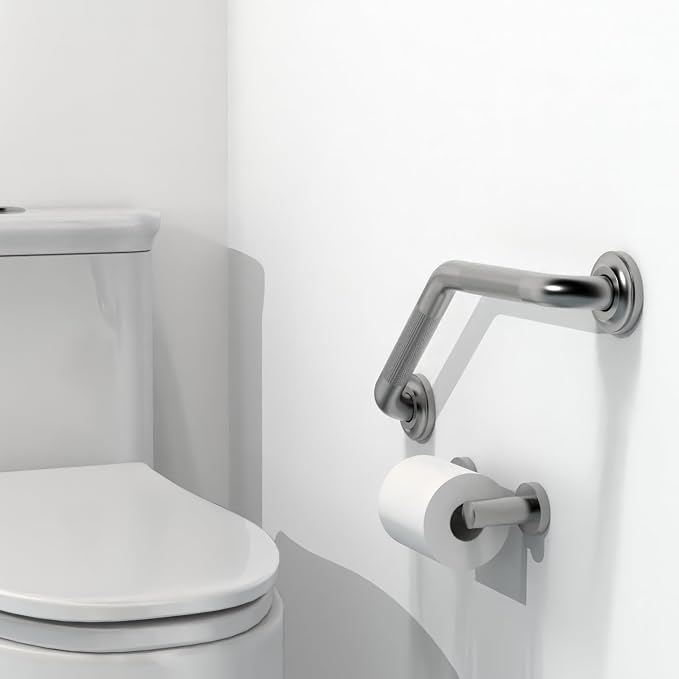 1-1/4 x 16inch Angled Grab Bar for Stud Mount with Knurled Grip, Bathroom Mobility Aid, ADA Compliant Heavy Duty 500lbs Support, Rustproof Stainless Steel (Brushed Nickel)