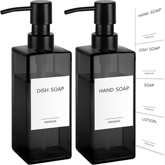 GMISUN Black Glass Soap Dispenser, Hand Soap Dispenser with Stainless Steel Pump for Bathroom, 12 fl oz/350ml Refillable Dish Dispensers for Kitchen, Modern Liquid Lotion Bottles for Countertop
