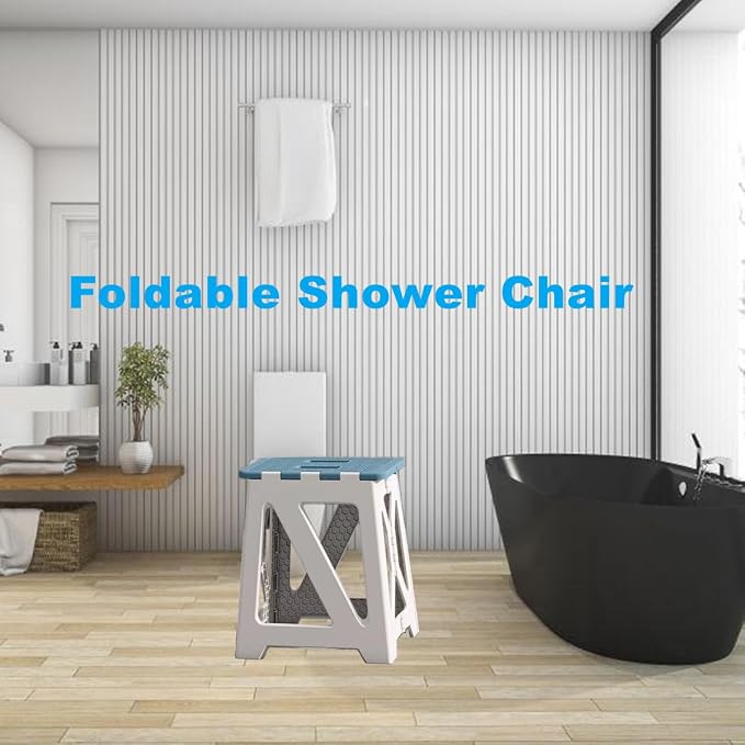 Foldable Bath Shower Safety Chair Seat Khaki, Foldable and Anti-Slip Bench Bathtub Stool for Elderly or Seniors (Foldable ShowerChair 15.7" H Khaki)