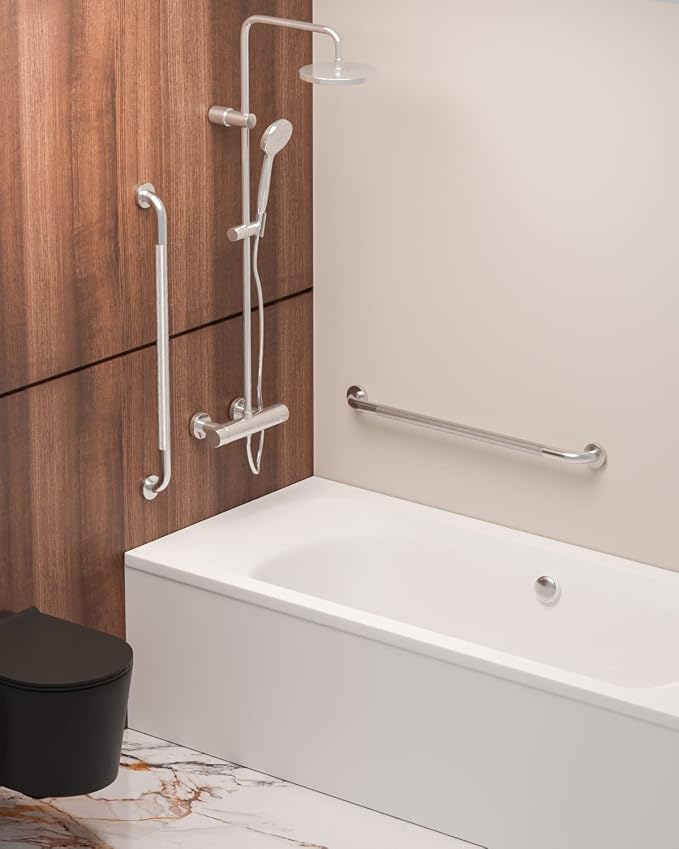 32 Inch Shower Grab Bars, Munzong Stainless Steel Bathtub Safety Bar | Bathroom Grab Bar Anti Slip 2 Pack Brushed Nickel Knurled Bathroom Balance Bar Safety Hand Rail Support Handicap Elderly