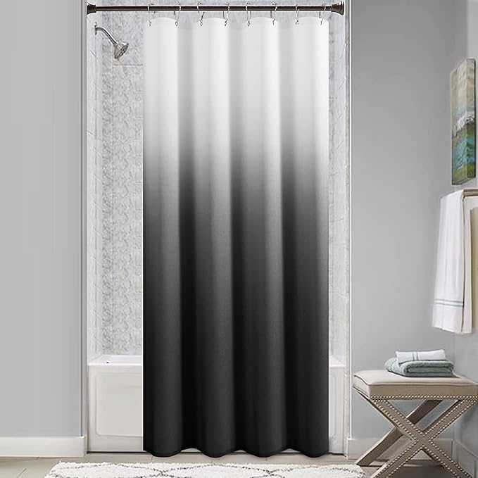 Stall Shower Curtain Black and Gray 42x72 Inch for Bathroom, Ombre Textured Men Shower Curtains, Morden Decorative Black Bath Curtain Hotel Spa Luxury with 8 Hooks, Machine Washable