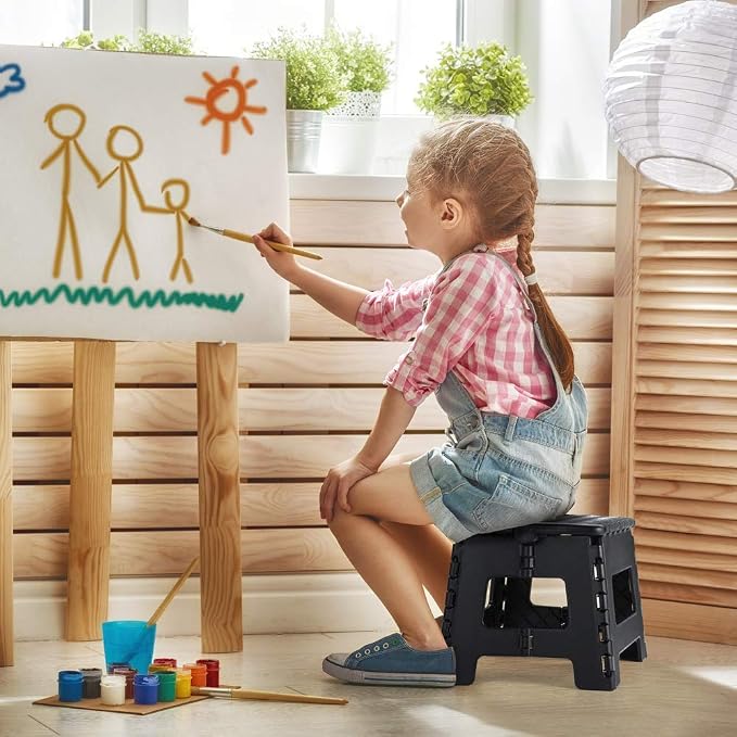 Dyforce Kids Step Stool 9 Inch, 300lbs Folding Step Stool for Toddler | Step stool for kids Black,Anti-slip Heavy Duty with Handle, Lightweight Foldable Stool for Bathroom Kitchen Bedroom Outdoor