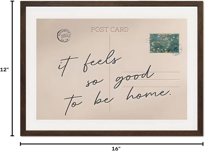 It Feels So Good To Be Home Wall Art, Vintage Positive Quote Postcard Wall Decor Poster Canvas Print Painting for Living Room Bedroom Apartment Dorm 12x16 inch Walnut Wood Framed