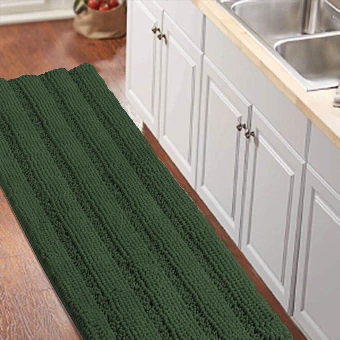 Turquoize Non Slip Shaggy Chenille Microfibers Bathroom Rug Bronze Green Bathroom Mat Extra Long Bath Rug 59 x 20 Kitchen Rugs, Super Absorbent & Soft Washable Bath Rug for Kitchen, Bronze Green