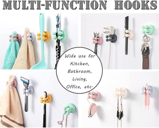 Silicone Toothbrush Holders - 6Pcs Razor Hooks Adhesive Wall Mounted for Hanging Towel Key Plug Cable, Utility Decor Stick to Dorm Room Door Function for Kitchen Bathroom Home Office