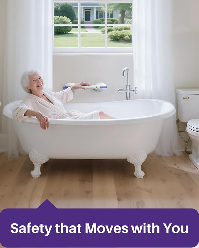 KEKOY 17.5 in 1 Pack Suction Grab Bars Bathtubs and Showers with Indicator | Heavy Duty Safety Shower Handle for Seniors and Elderly, Handicap Bars for Bathroom, No Drilling, Purple