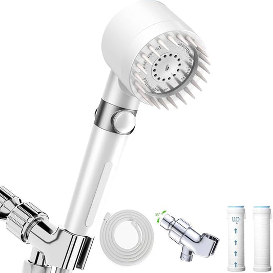 High Pressure Handheld Shower Head High Pressure Shower Heads- High Flow Even with Low Water Pressure - Hand Held Showerhead Set with 59″Replacement Hose/Bracket and Cotton Filters (true white)