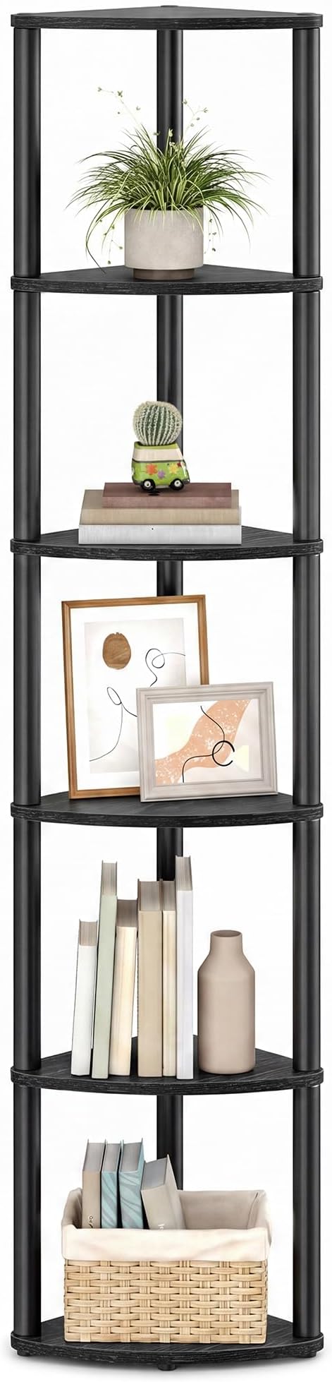 VASAGLE Corner Shelf, Superfast Toolless Assembly, 6-Tier Corner Standing Shelf, Corner Shelf Stand, Living Room, Bedroom, Kitchen, 15.1 x 10.6 x 68.3 Inches, Ink Black ULBC660BE02