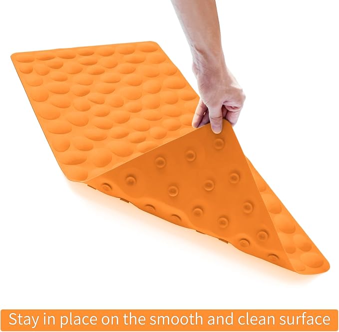 Non-Slip Bathtub Mat OTHWAY Soft Rubber Bathroom Bathmat with Strong Suction Cups (Orange, 16x40 inch)
