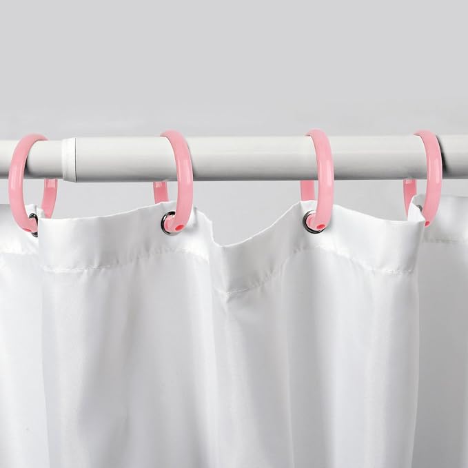 Pink Shower Curtain Hooks - 12 Pcs Circular Plastic Shower Curtain Rings for Bathroom - O Shaped Light Pink Shower Hooks Rings for Shower Curtain Rod