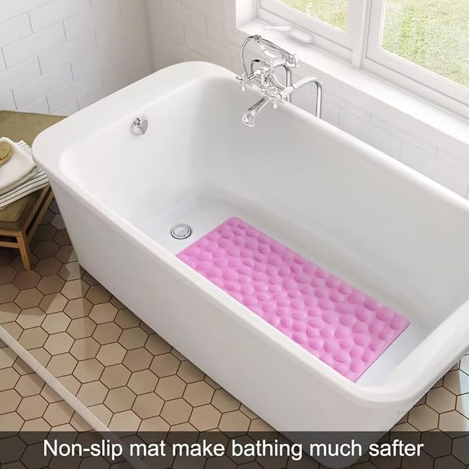 Non-Slip Bathtub Mat OTHWAY Soft Rubber Bathroom Bathmat with Strong Suction Cups (Pink, 16x31.5 inch)
