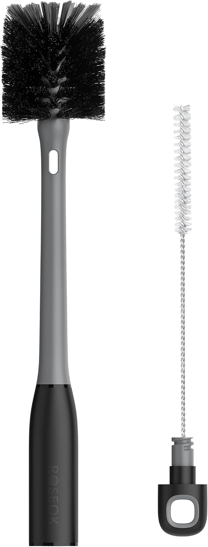 ROSEOK 2 in 1 Bottle Brush with Straw Cleaner Brush, Water Bottle Brush | For Cleaning Glass, Sports Bottle, Coffee Mug, Cup Cleaner, Black, 1 Pack