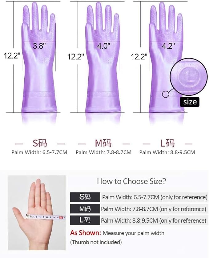 Alimat PluS Kitchen Gloves Latex Free, Cotton Flock Liner, 4 Pairs, Medium | Reusable Dishwashing Gloves with Non Slip Embossed Texture, Waterproof Cleaning Gloves for Laundry, Gardening