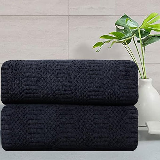 2 Piece Black Geometric Hand Towel Set 16"x31" Soft Highly Absorbent Quick Dry Bathroom Towels Microfiber Plush Towels Set Woven Towels for Kitchen Hotel Spa Gym