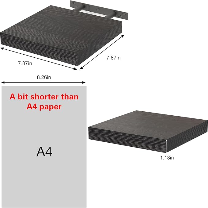 Fixwal Small Floating Shelves for Wall Decor (Black, Set of 3, 8x8Inch) | Invisible Bracket Black Floating Shelves, 8x8in, Holds 8Lbs Each, Space Saving, Modern Decor for Any Room