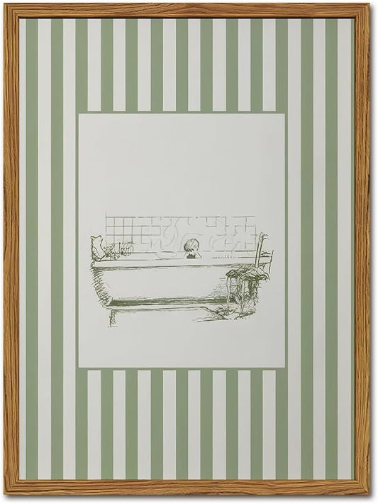 Funny Kids Bathroom Wall Art Cute Boy in Bathtub Wall Decor Picture, Eclectic Child Nursery Bathroom Poster Canvas Prints painting for Restroom 16x24 inch Wood Framed