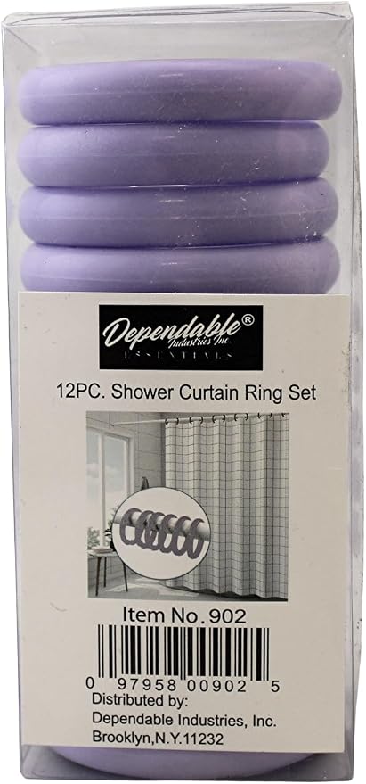 12 Piece Plastic Basic Locking Round Hook Easy Gliding Shower Curtain Rings Fits All Standard Size Shower Rods (Lavender)
