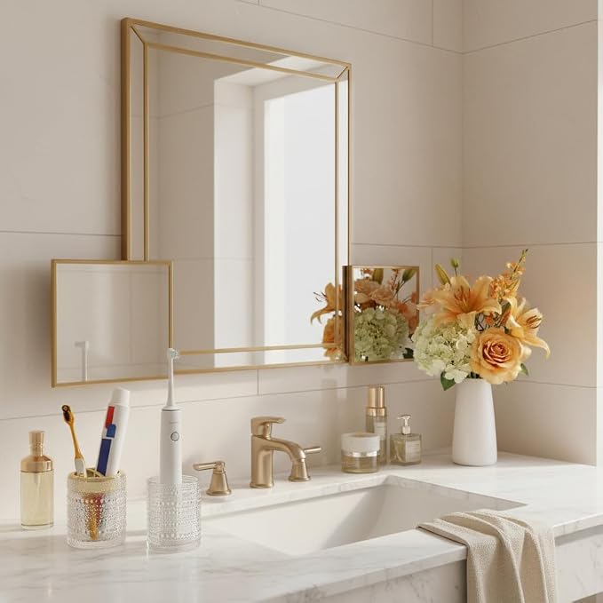 Clear Toothbrush Holders, 2pcs Glass Toothbrush Holder Set, 10oz Bathroom Tumbler Cup, Gold Tooth Brush Holder Storage Cup Organizer for Bathroom Accessories, Brushes,Toothpaste,Razor
