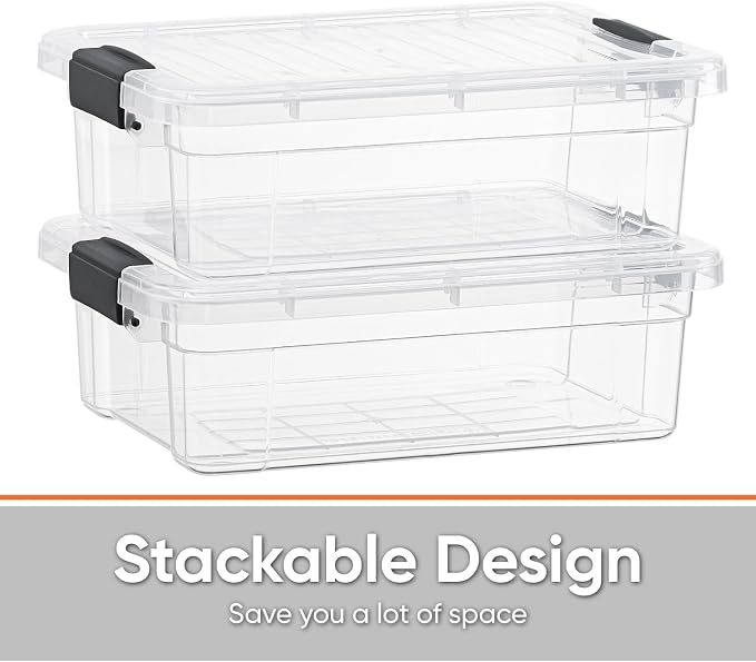 Superio Clear Storage Box with Lid, 4.5 Quart Plastic Container Bins for Organizing, Stackable Crates, BPA Free, Non Toxic, Odor Free, Organizers for Home, Office, School, and Dorm