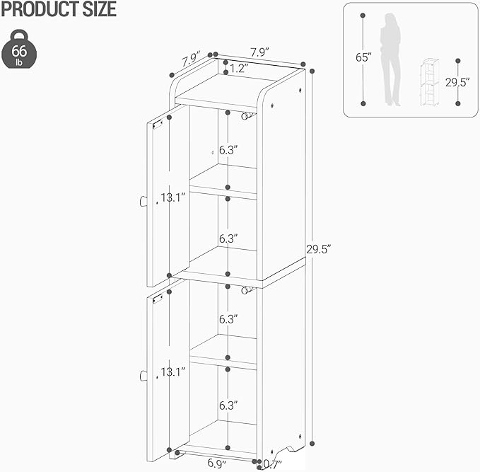 Hzuaneri Bathroom Storage Cabinet, Small Corner Floor Cabinet with 2 Doors | Narrow Toilet Paper Cabinets with Adjustable Shelf, Bathroom Organizer for Small Spaces, 7.9"D x 7.9"W x 29.5"H Rustic Brown