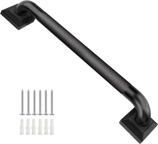 Shower Grab Bars for Seniors, 18 Inch Square Matte Black Bathroom Handle for Wall, Stainless Steel Anti Slip Bathtub Safety Bar, ADA Compliant 500 LBS Hand Rail for Elderly, Handicap
