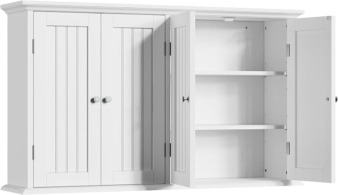 ChooChoo Laundry Cabinet with 4 Doors and Adjustable Shelves | 9.06"D x 40.9"W x 24"H, Bathroom Wall Cabinet, Cupboard, White