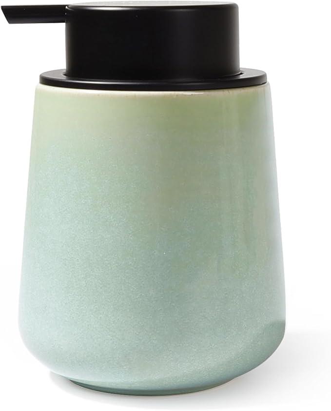 BosilunLife Ceramic Soap Dispenser - Dish Soap Dispenser for Bathroom 12Oz | Refillable Liquid Hand Wash Dispenser for Essential Oil, Lotion Soap, Light Green