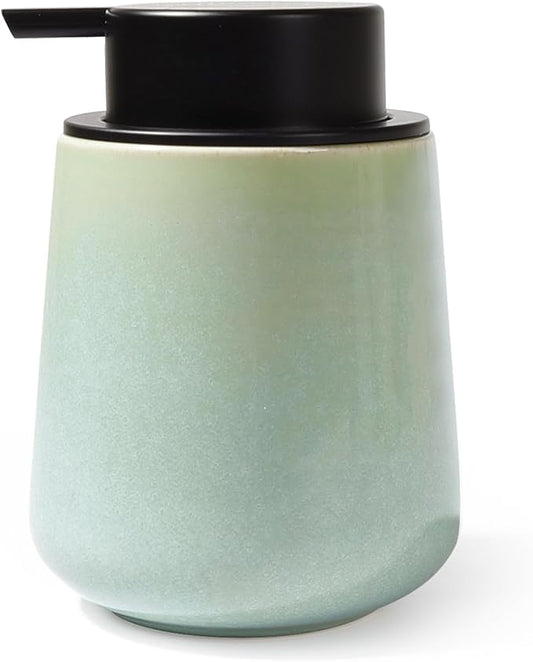 BosilunLife Ceramic Soap Dispenser - Dish Soap Dispenser for Bathroom 12Oz | Refillable Liquid Hand Wash Dispenser for Essential Oil, Lotion Soap, Light Green