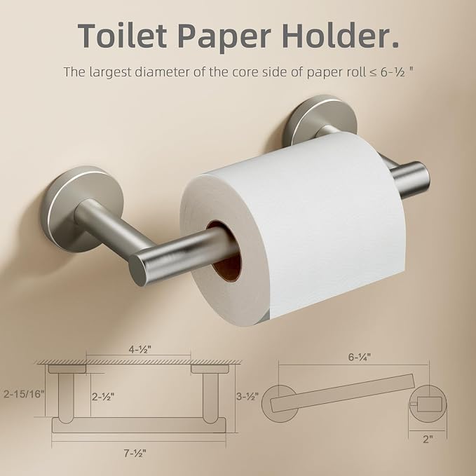 POKIM Brushed Nickel Toilet Paper Holder, Stainless Steel Double Post Pivoting Wall Mount Holder, Fits Mega Large/Jumbo Rolls, Commercial Bathroom Tissue Dispenser for Home & Commercial Use