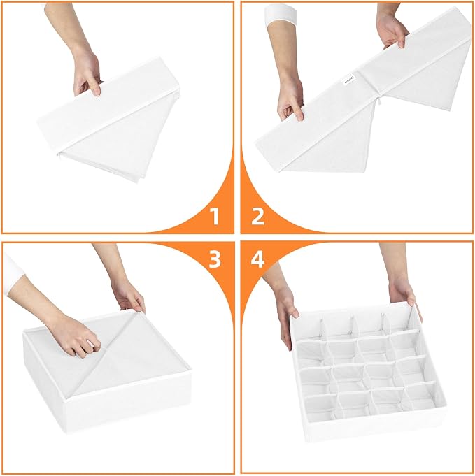 Drawer Organizer - 6 Set Clothes Organizer for Closet & Bedroom - 90 Cells Bins for Sock, Underwear, Bra, Baby Clothes - Washable & 10xDurable than Non-Woven Fabric (White)
