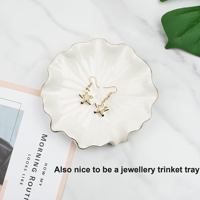 Ceramic Self Draining Soap Dish White Lotus Leaf Soap Holder Waterfall Soap Dish Soap Savers for Bar Soap, for Bathroom, for Shower, for Bar Counter