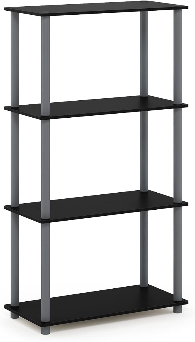 Furinno TURN-N-TUBE Storage Shelves, 4-Tier Toolless Book Shelf, Corner Shelf, Toolless Open Shelves, for Organization and Storage, Living Room, Garage, Home Office, Black