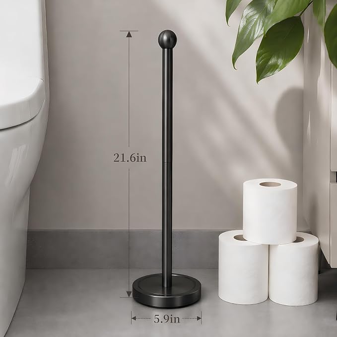 Toilet Paper Holder Stand for Max 5 Paper Rolls, Freestanding TP Holder, Paper Roll Storage for Bathroom, Stainless Steel - Black