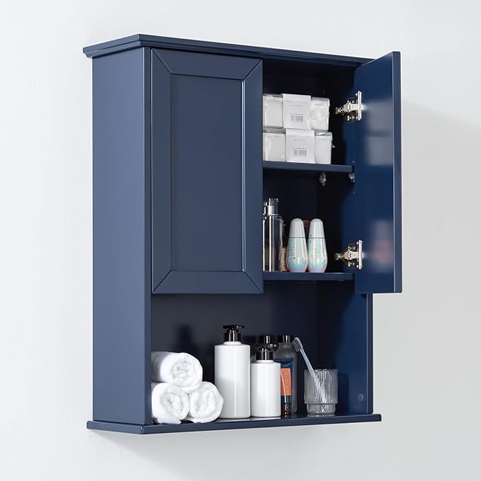 VANIRROR Navy Blue Bathroom Cabinet Wall Mounted W/ 2 Door Adjustable Shelf | 23"x29" Wooden Medicine Cabinet Over Toilet Storage Wall Hanging Cabinets for Bathroom, Entryway, Kitchen, Laundry Room