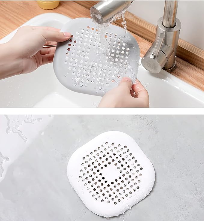 2 Pieces Shower Drain Hair Catcher Bathtub Stopper, Home Protectors with Sucker Water Trap Sink Cover for Bathroom Bathtub and Kitchen (Grey,White)