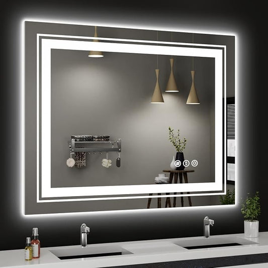 Snowdool 40 x 32 in LED Bathroom Mirror, Front and Backlit, Anti-Fog | Front and Backlit, Stepless Dimming, Anti-Fog, Memory Function