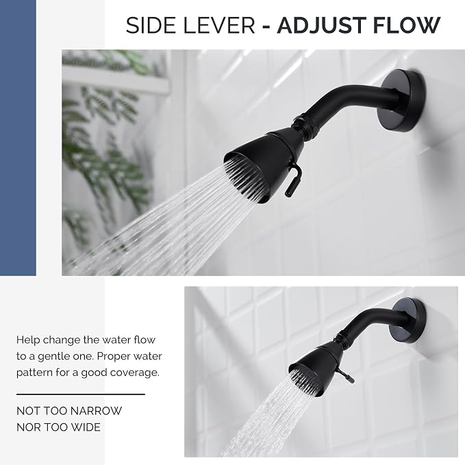Angle Simple High Flow Shower Spray Head Adjustable, G 1/2, Matte Black | Brass, Swivel High Pressure Shower Head, Adjustable Angle and Water Flow, No Flow Restrictor, Easy to Wash Clean